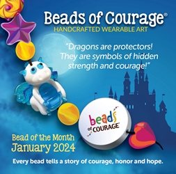 January 2024 Bead of the Month - The Ice Dragon bead reminds us to play and have fun, even when its cold outside 