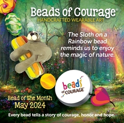 May 2024 Bead of the Month - The Sloth on a Rainbow bead reminds us to enjoy the magic of nature  